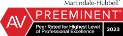 Martindale Hubbell | AV | Preeminent | Peer Rated for Highest level of Professional Excellence | 2023